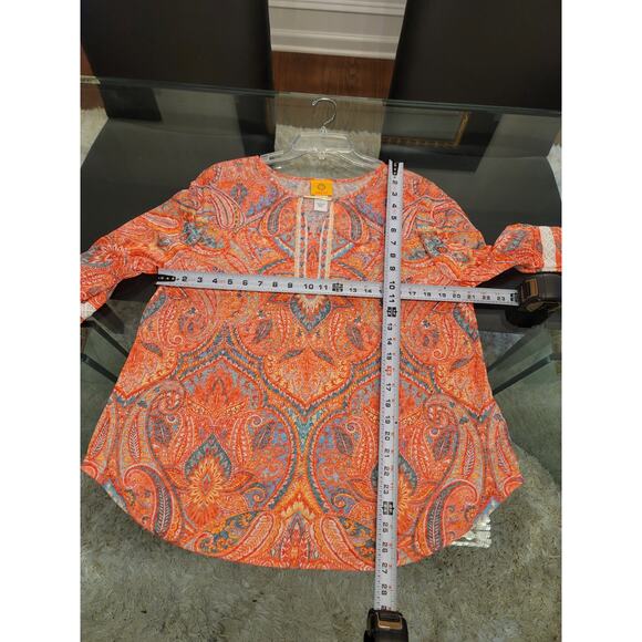 Ruby Rd Blouse Women's Large Multicolor Paisley Print Long Sleeve Tunic Top - Picture 14 of 14